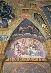 Psyche, die eine der Prüfungen besteht, die ihr von Venus auferlegt wurden, Lunette aus der Sala di Amore e Psiche, 1528